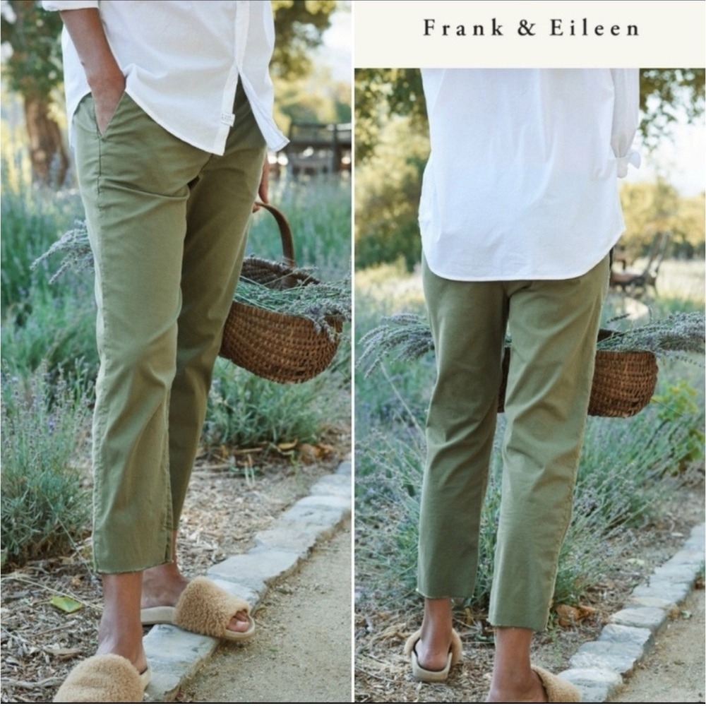 Frank And Eileen Wicklow‎ Italian Chino Pants Army Green Raw Hem Trousers Sz 2